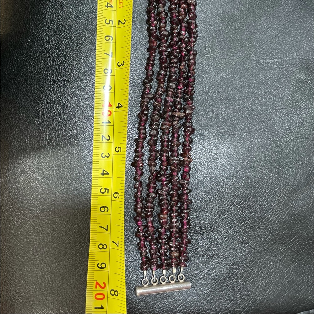 .925 8” garnet 5-strand bracelet sterling silver fine jewelry vintage - Picture 6 of 7